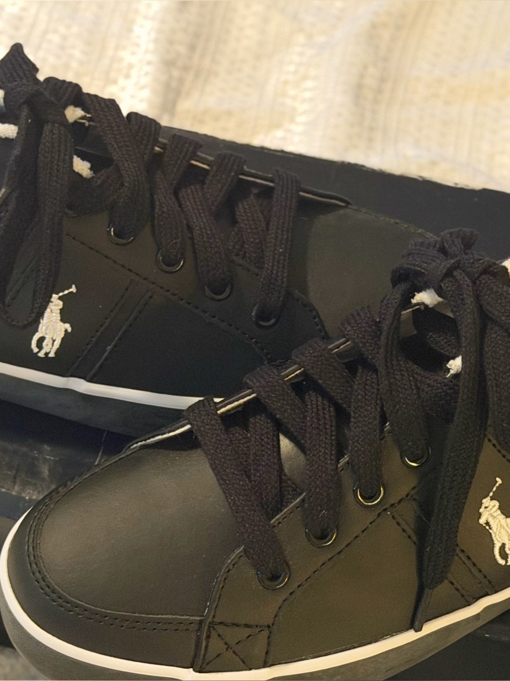 Polo by Ralph Lauren Black & White Low-Top Sneakers with Embroidered Pony